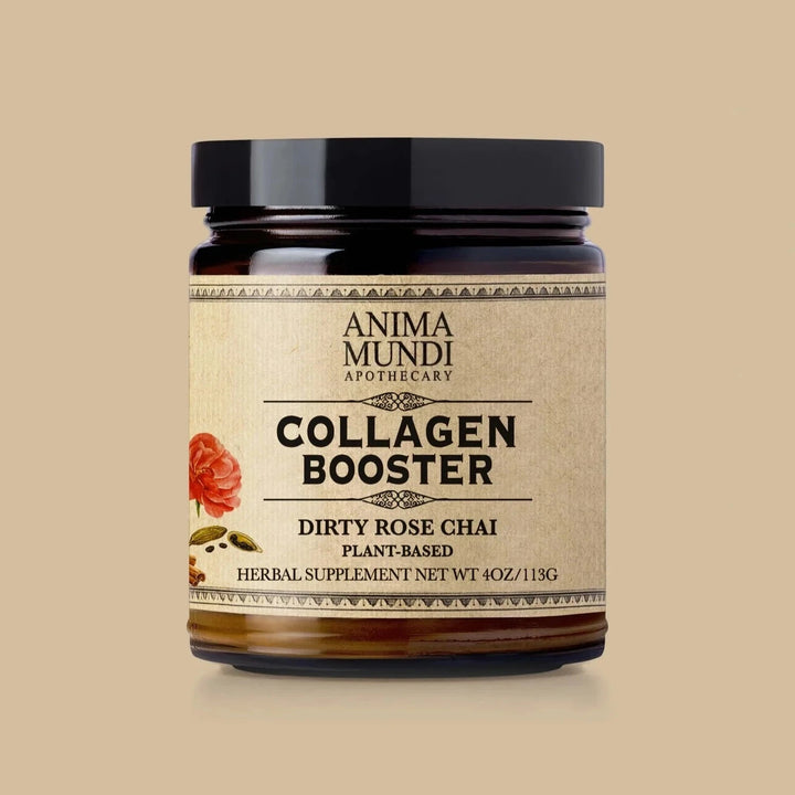 Anima Mundi Collagen Booster Schraubglas vor hellem Hintergrund.