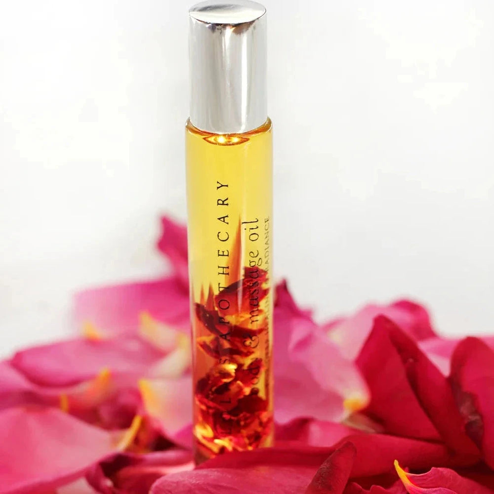 Lola's Apothecary Delicate Romance Deluxe Roll-On Glass Bottle on Rose Petals 
