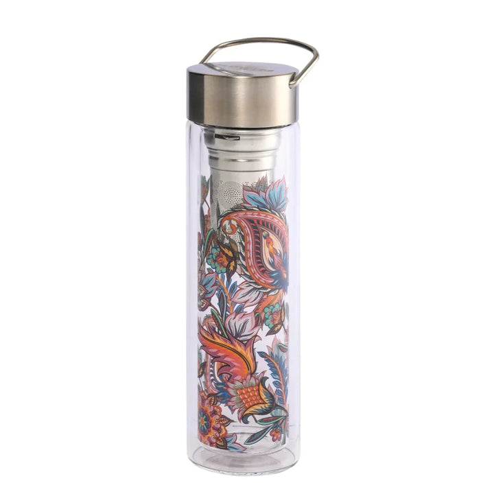 Flowtea bottle with "Fireflower" pattern against a white background
