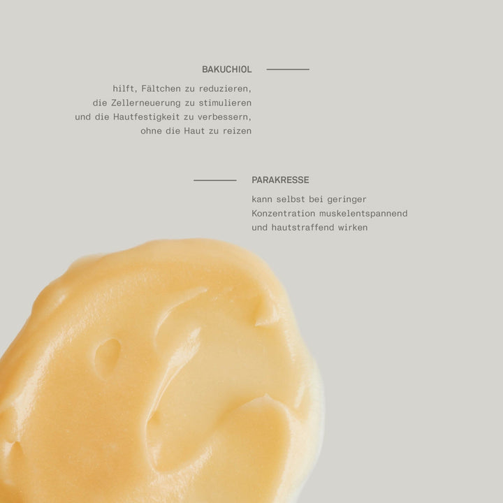 Natürliche Wirkstoffe im Golden Glow Body Oil: Bakuchiol, Squalan, Coenzym Q10, Parakresse und Astragalus.