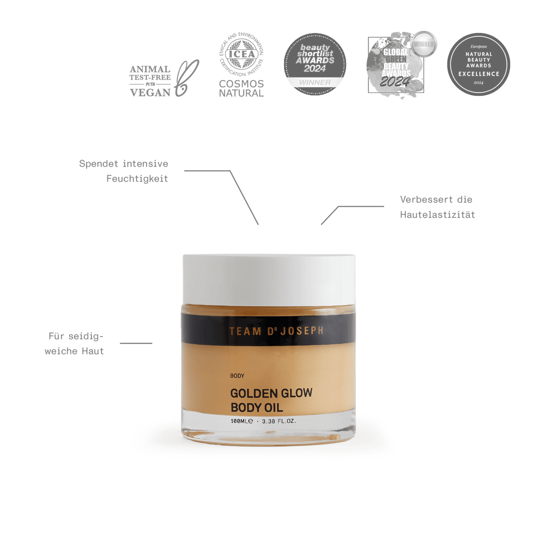 Golden Glow Body Oil – ausgezeichnet mit dem Beauty Shortlist Award und dem Global Green Beauty Award 2024. North Glow