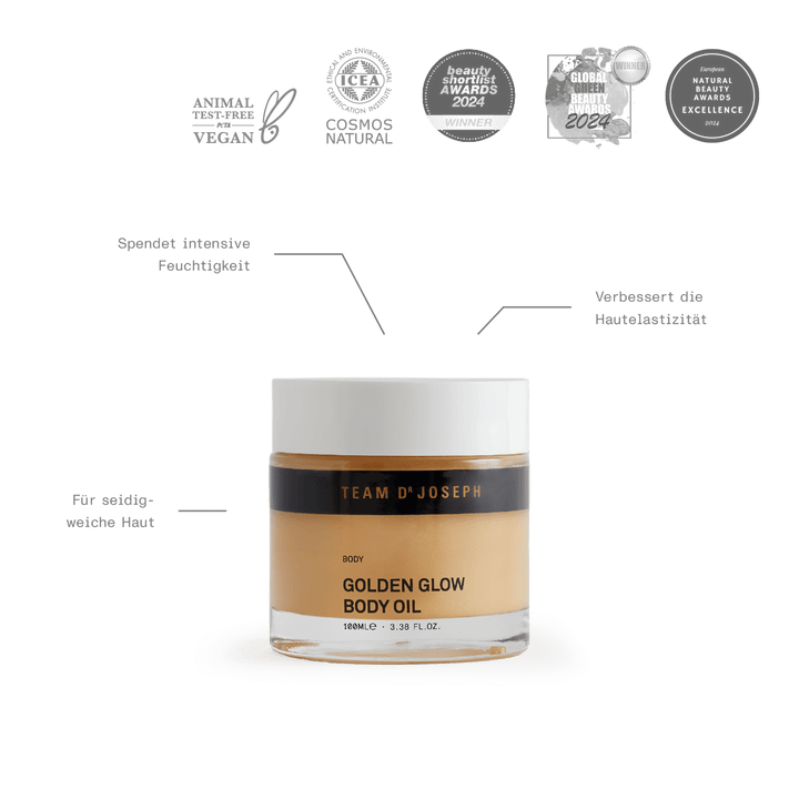 Golden Glow Body Oil – ausgezeichnet mit dem Beauty Shortlist Award und dem Global Green Beauty Award 2024.