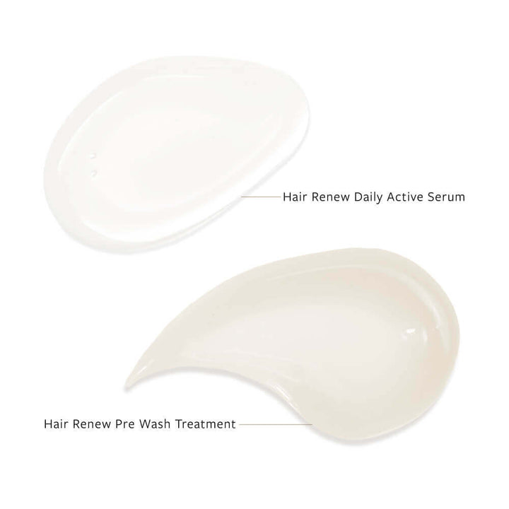 Texture examples of the 2 products of the Innersense Harmonic Hair Renew Set.