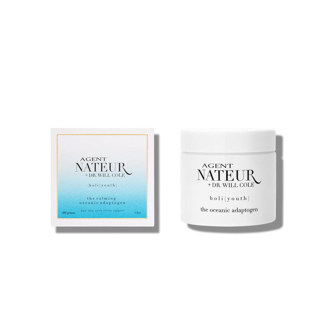 holi ( youth) from Agent Nateur packaging and screw-top jar against a white background.