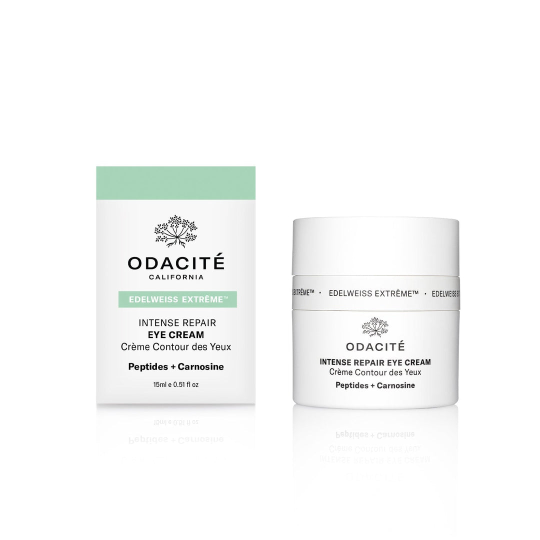 Odacité Edelweiss Extreme packaging and jar standing next to each other against a white background. North Glow