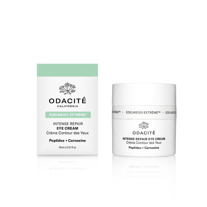 Odacité Edelweiss Extreme packaging and jar standing next to each other against a white background.
