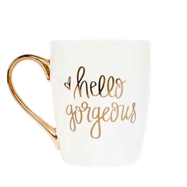 Coffee cup "Hello Gorgeous" in white-gold