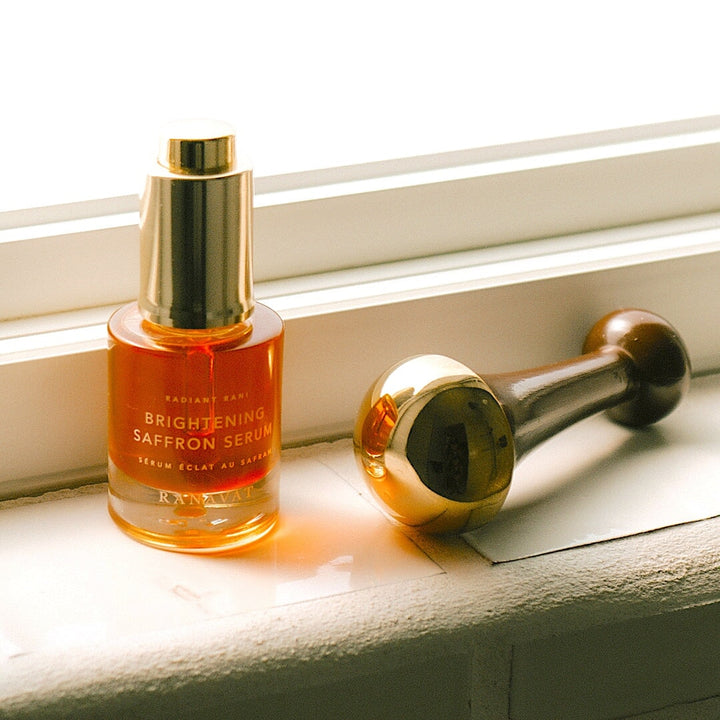 Kansa Wand - Teak massage tool with tin & copper for a detoxifying facial massage.