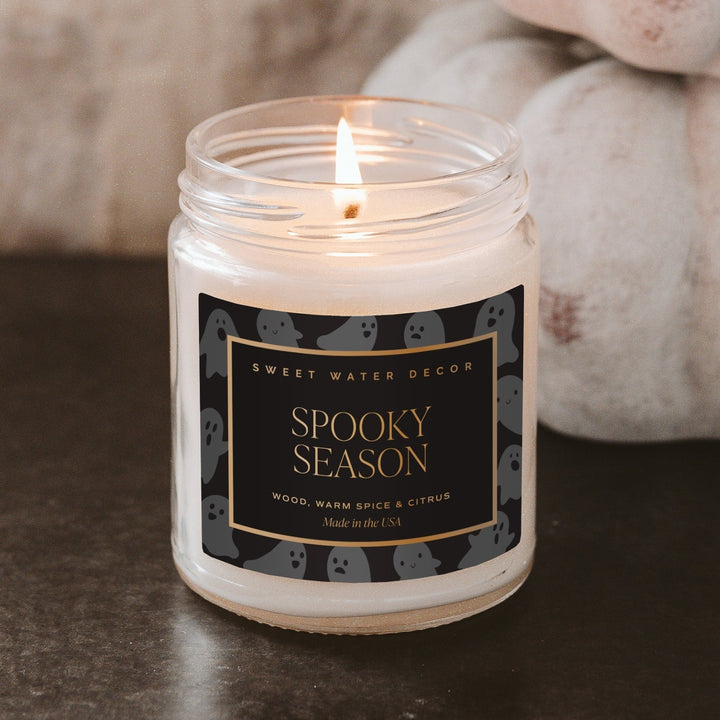 Small soy wax candle "SPOOKY SEASON" with golden lid - Sweet Water Decor