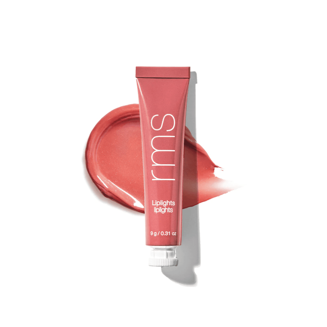 RMS Liplights Crush Tube in front of a color and texture example against a white background.