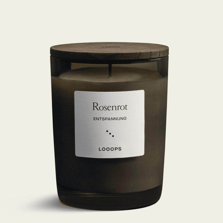 Brown rose red candle jar from LOOOPS against a white background.