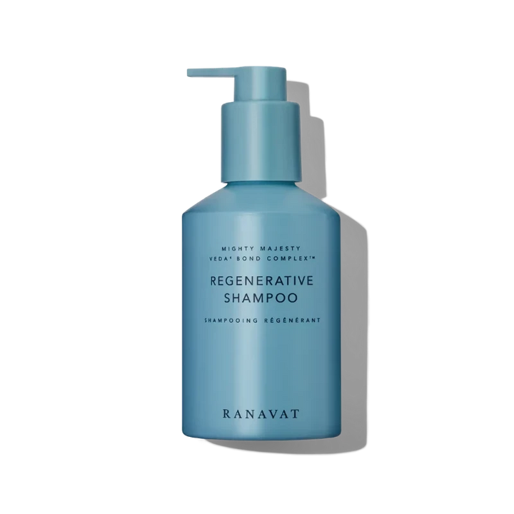 Ranavat light blue regenerative shampoo bottle on white background