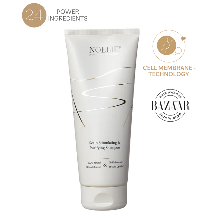 NOELIE Scalp Stimulating & Purifying Shampoo  vor weißem Hintergrund.