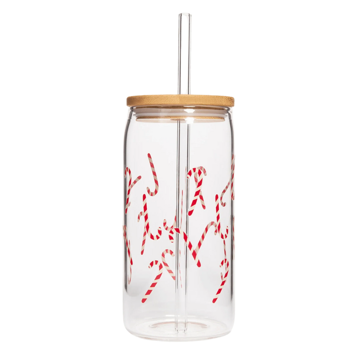 Trinkglas "CANDY CANE" mit Deckel und Strohhalm  | SWEET WATER DECOR