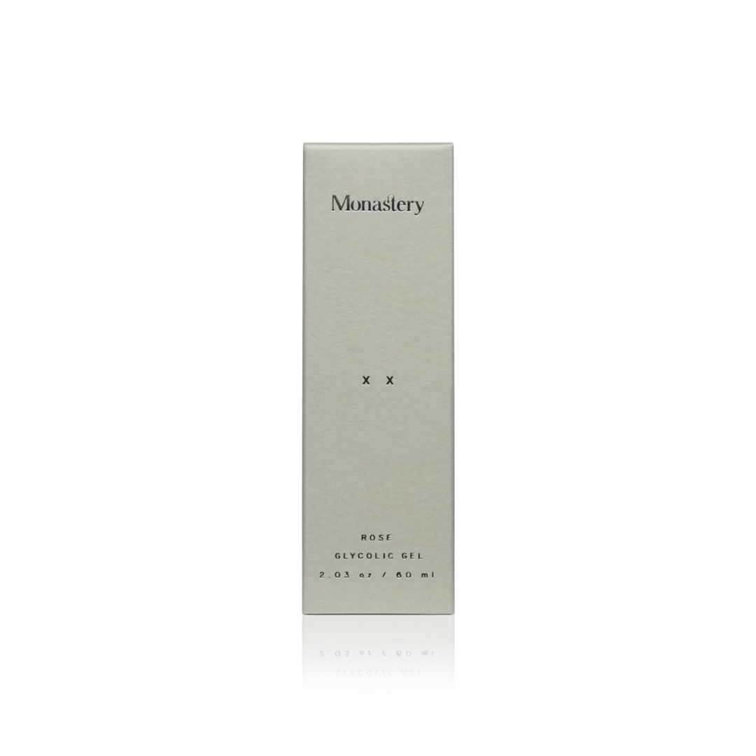 Monastery XX Rose Glycolic packaging box 60ml against white background. North Glow