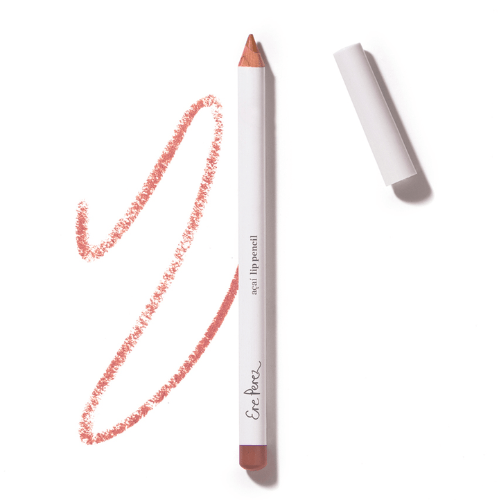 Open Acai Lip Pencil with painted color example Shy on white background