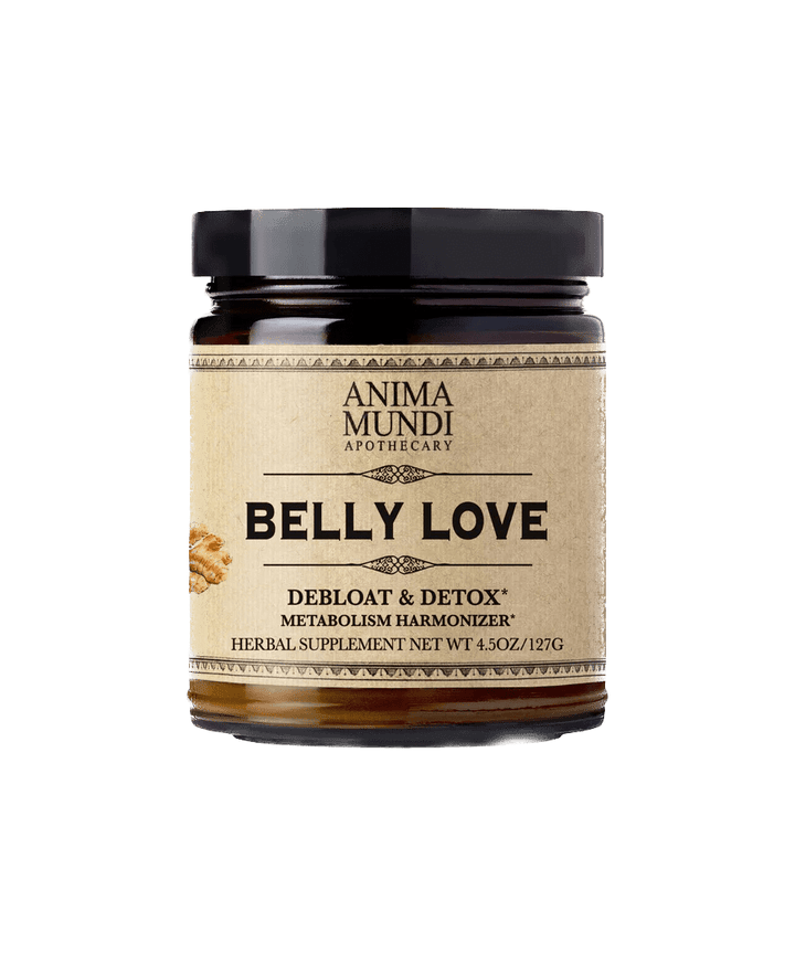 Anima Mundi Belly Love Schraubglas vor weißem Hintergrund.
