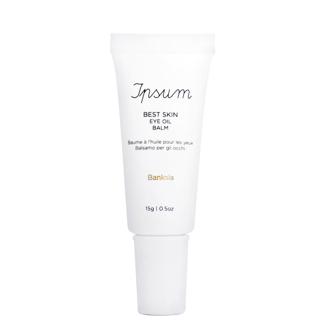  Ipsum Best Skin Eye Oil Balm tube against a white background. North Glow