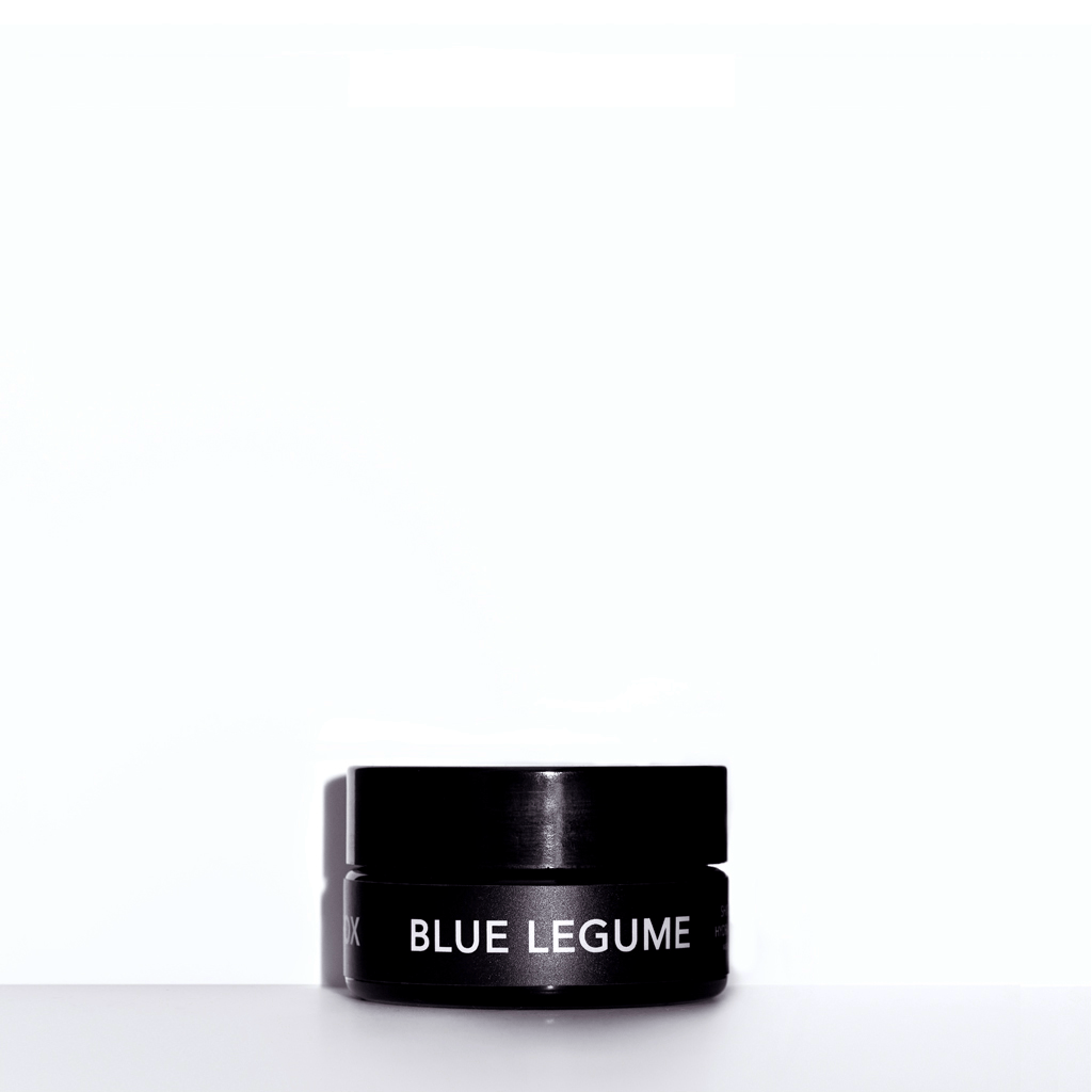 Lilfox Blue Legume black jar against white background North Glow