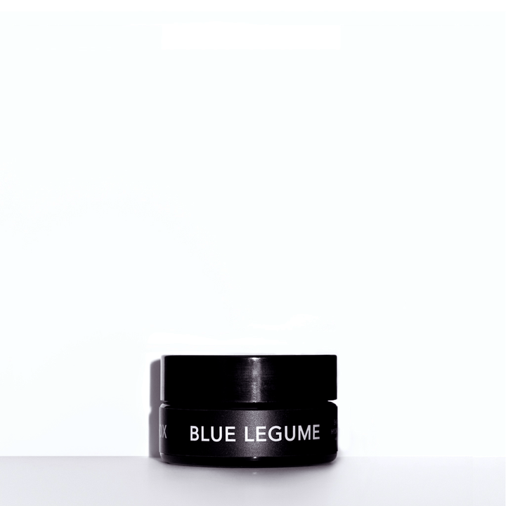 Lilfox Blue Legume black jar on white background