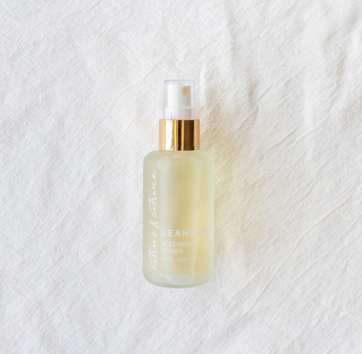 Leahlani Citrus & Citrine Toning Mist bottle against white background