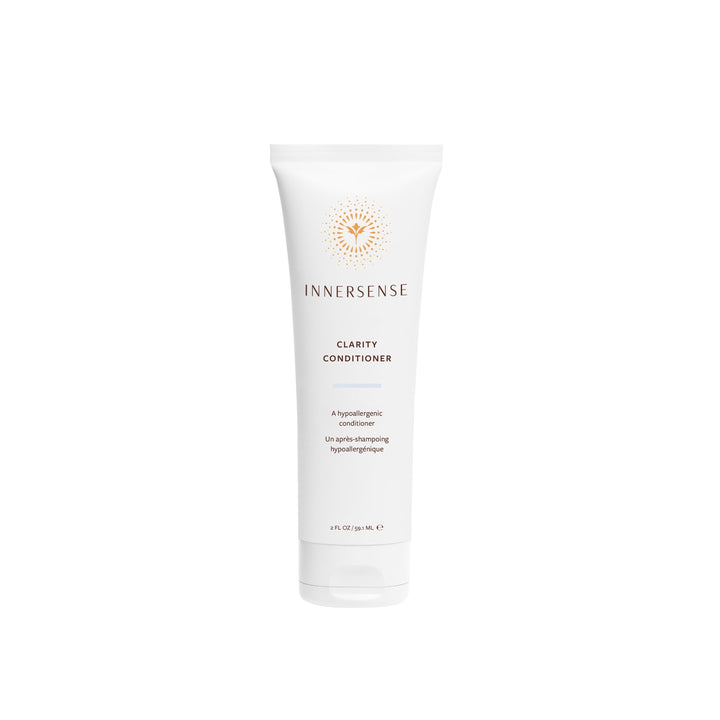 Innersense Clarity Conditioner bottle in travel size stands against a white background.