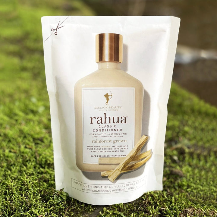 Rauhua Classic Conditioner refill bag on moss.