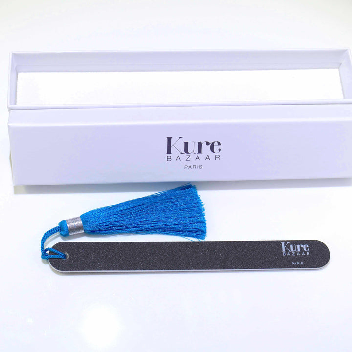 Glitter nail file silver with blue pompom
