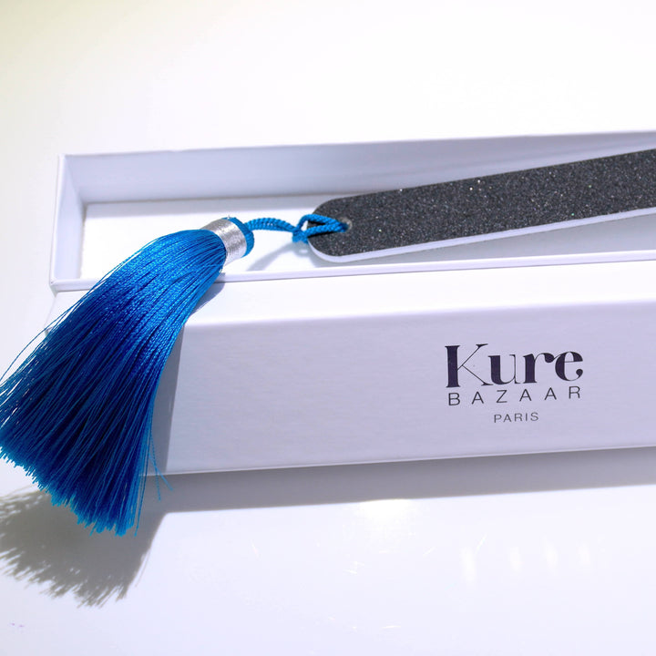 Glitter nail file silver with blue pompom