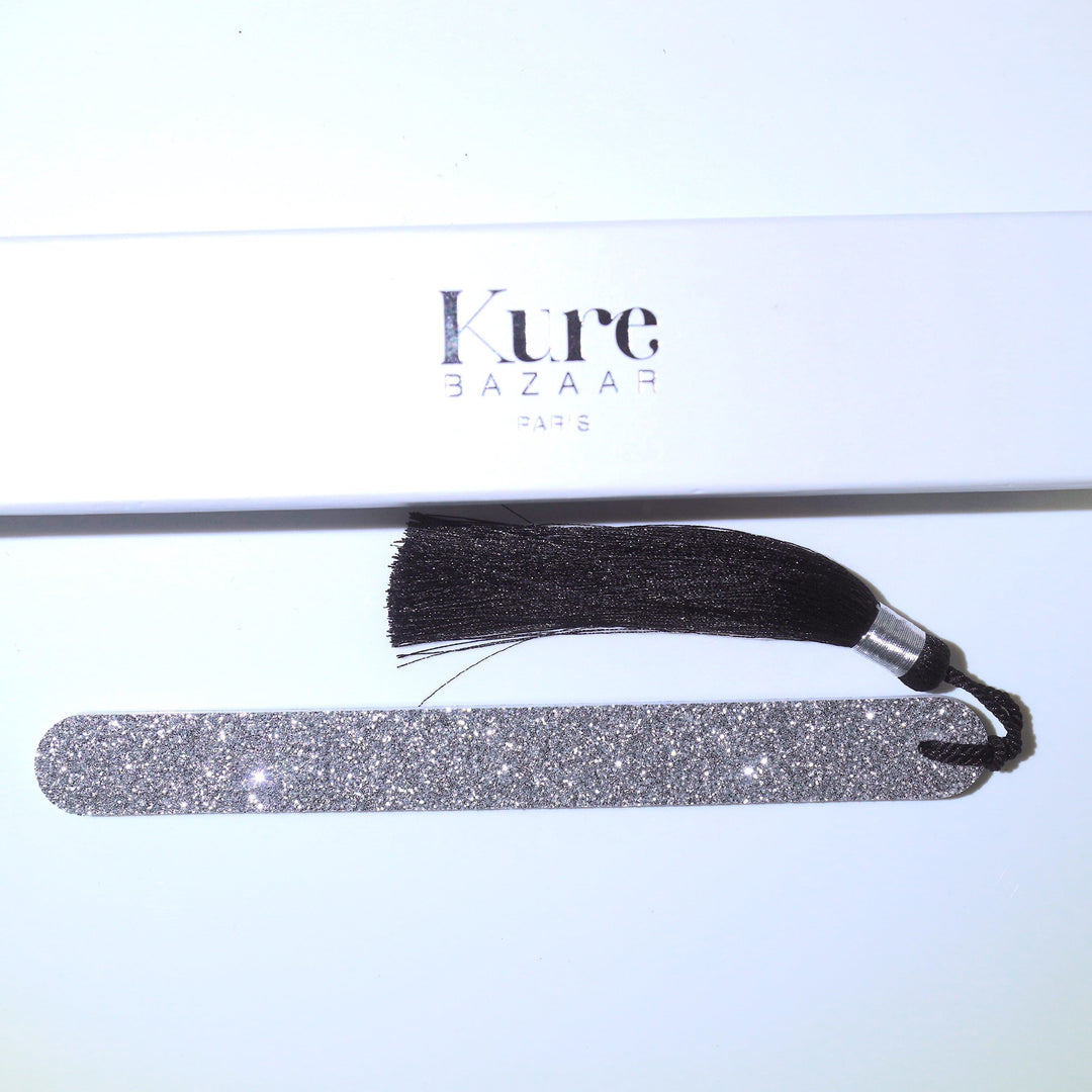 Glitter nail file silver with black pompom North Glow
