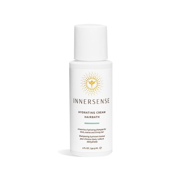 Innersense Hydrating Cream Hairbath bottle travel size against white background.