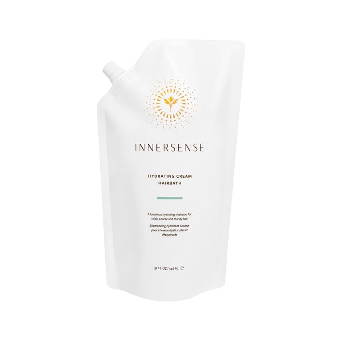 Innersense Hydrating Cream Hairbath refill pack against white background.