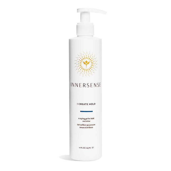 A pump bottle of Innersense I Create Hold stands against a white background.