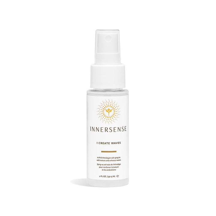 Innersense I Create Waves Travel Size Spray Bottle stands against a white background.