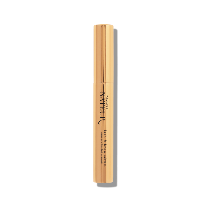 Lash & Brow Serum golden packaging against white background