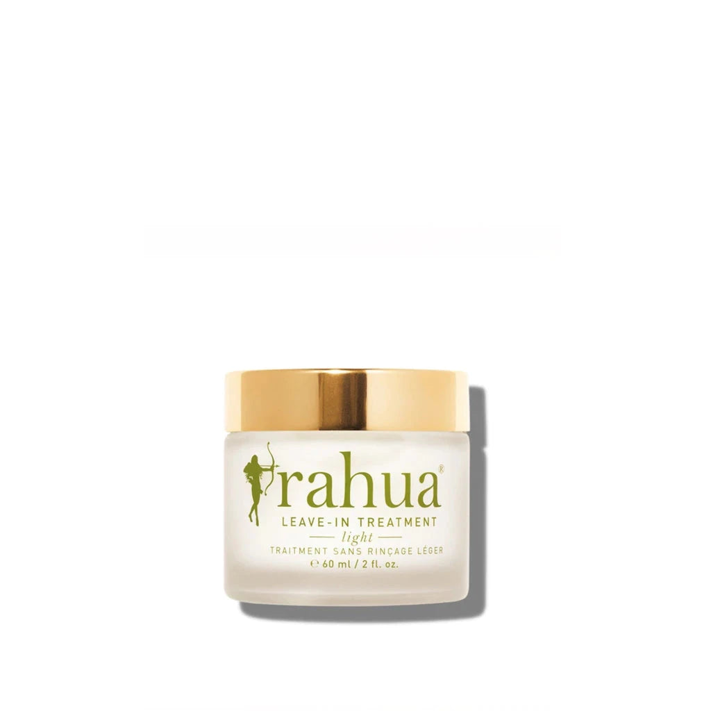 Rahua Leave-In Treatment Light jar with screw-on lid against a white background. North Glow
