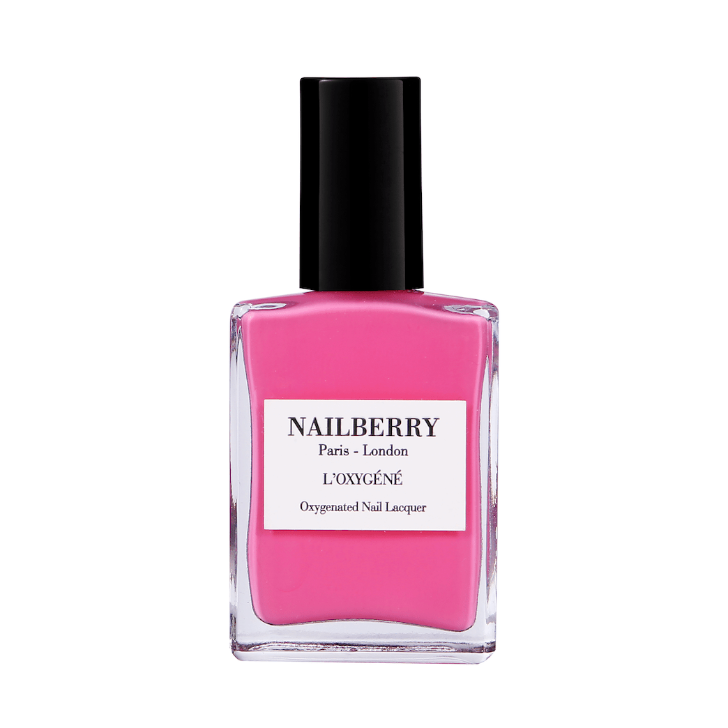Nailberry nail polish bottle Pink Tulip against white background.