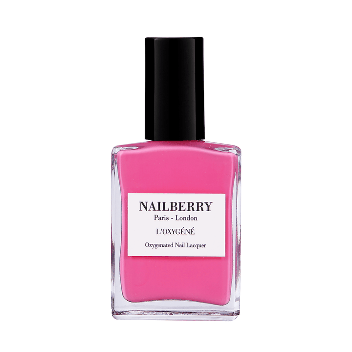 Nailberry nail polish bottle Pink Tulip against white background.