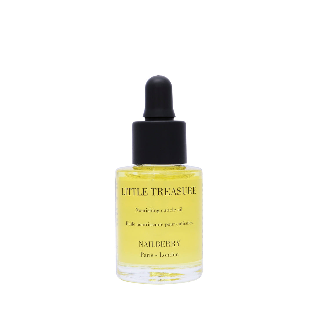 Nailberry nail oil bottle with pipette Little Treasure against white background.