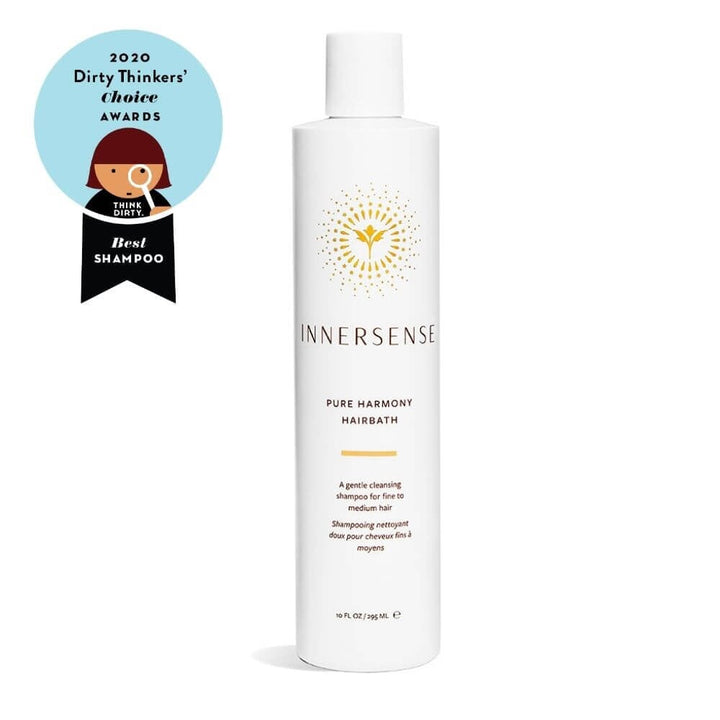 Innersense Pure Harmony Hairbath bottle against white background with Dirty Thinkers' Choice Award 2020.