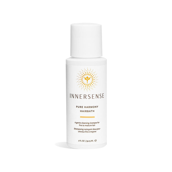 Innersense Pure Harmony Hairbath travel size bottle against white background.