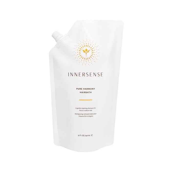 Innersense Pure Harmony Hairbath refill pack against white background.