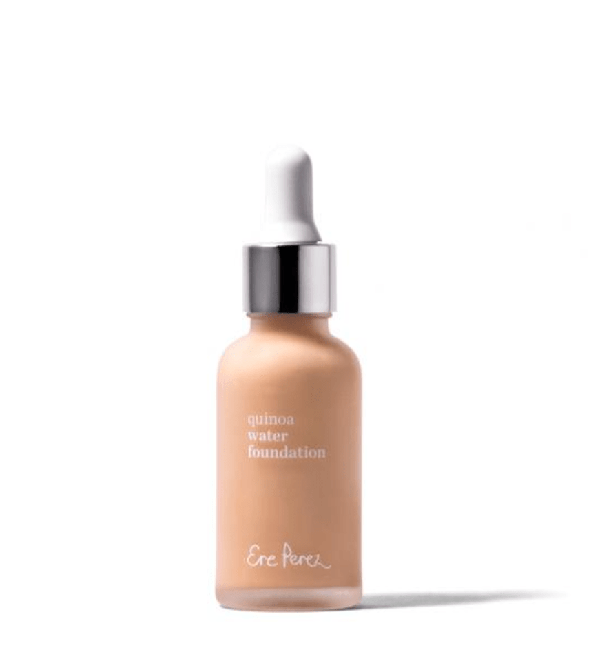 Glass bottle of the Ere Perez Quinoa Foundation against a white background. North Glow