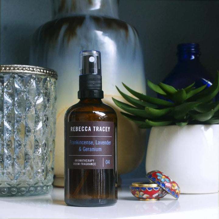 Room spray in the fragrance combination of frankincense, lavender & geranium