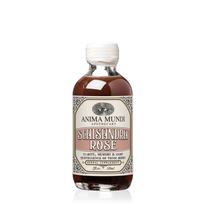 Anima Mundi Glasflasche Schisandra Rose steht vor weißem Hintergrund.