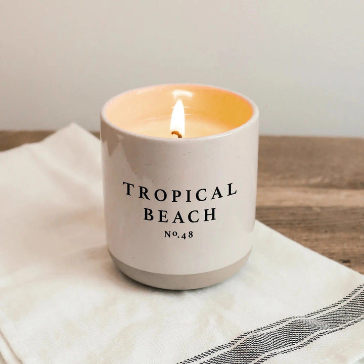 Soy wax candle "Tropical Beach" in cream stoneware jar