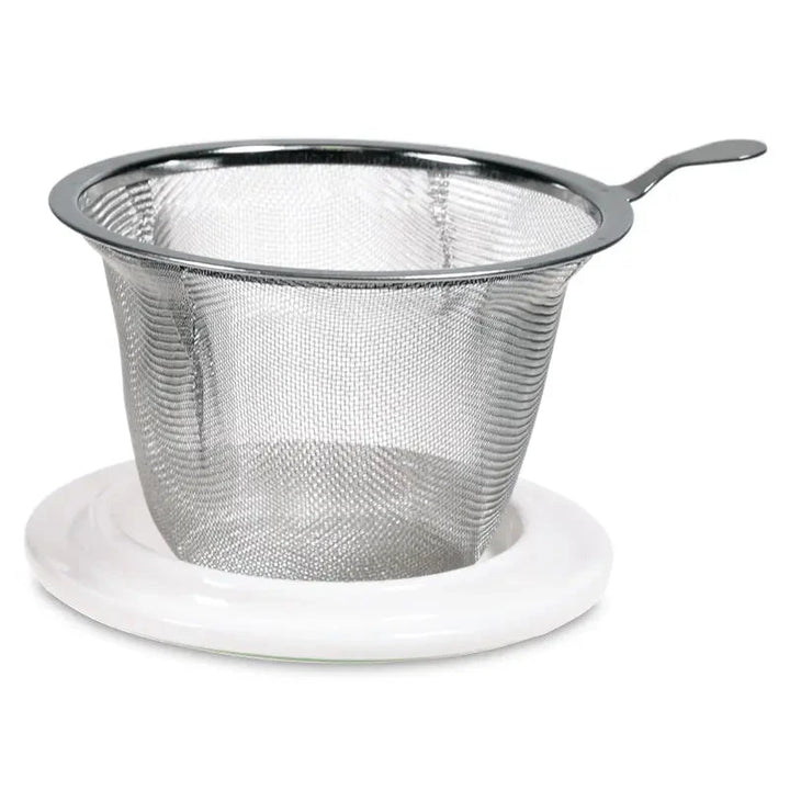 Tea cup "Flower of Life", gold with stainless steel strainer and lid