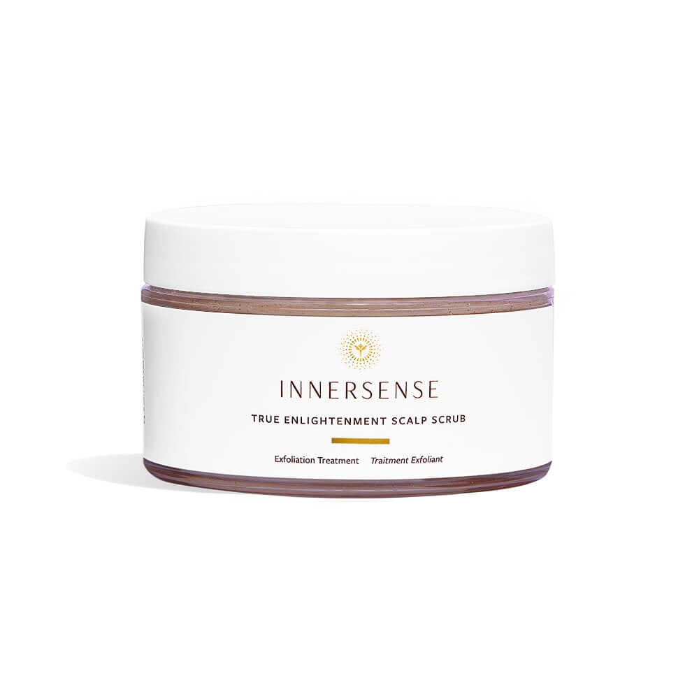 Innersense True Enlightenment Scalp Scrub jar against a white background. North Glow