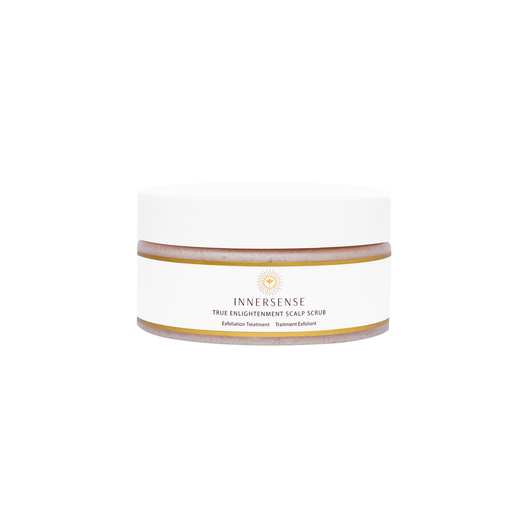 Innersense True Enlightenment Scalp Scrub jar against a white background. North Glow